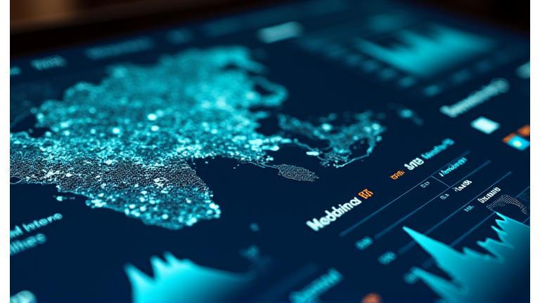 Tableau de bord de visualisation de données SIG interactif avec des couches cartographiques et des graphiques, illustrant des données démographiques ou environnementales.