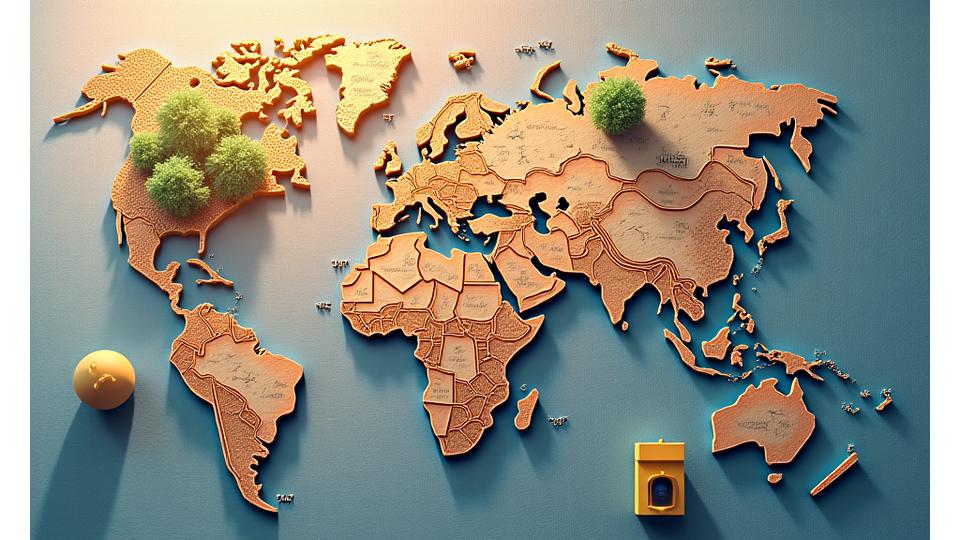 Vue d'ensemble des services cartographiques de Carte Créative, représentant des cartes variées, des données GIS et des équipements de topographie.