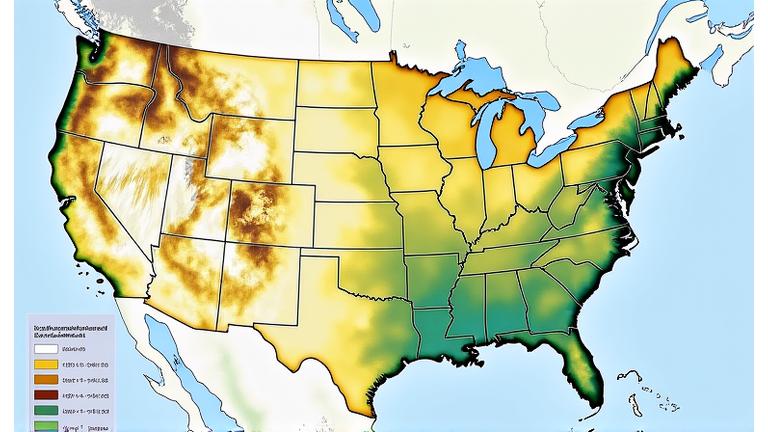 Carte thématique colorée illustrant des zones de densité de population ou des statistiques environnementales, avec une légende claire.